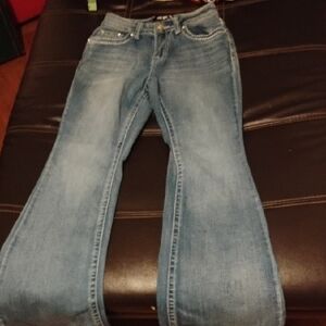 Sky Light Blue Flare Jeans with Faded Wash